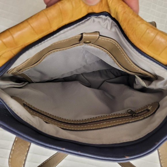 Tan and blue pleather satchel. - Picture 4 of 11